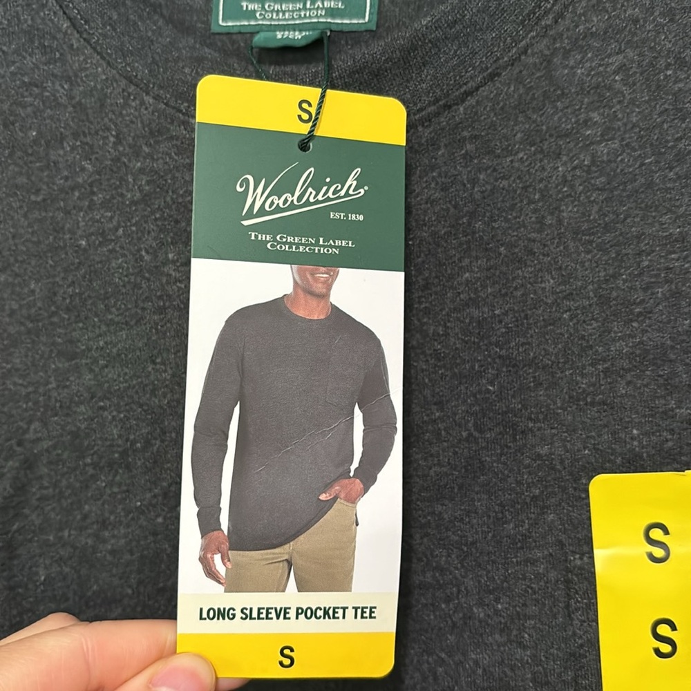Woolrich Mens long Sleeve Pocket Tee Cotton  Crew Neck Dark Gray Size S NWT